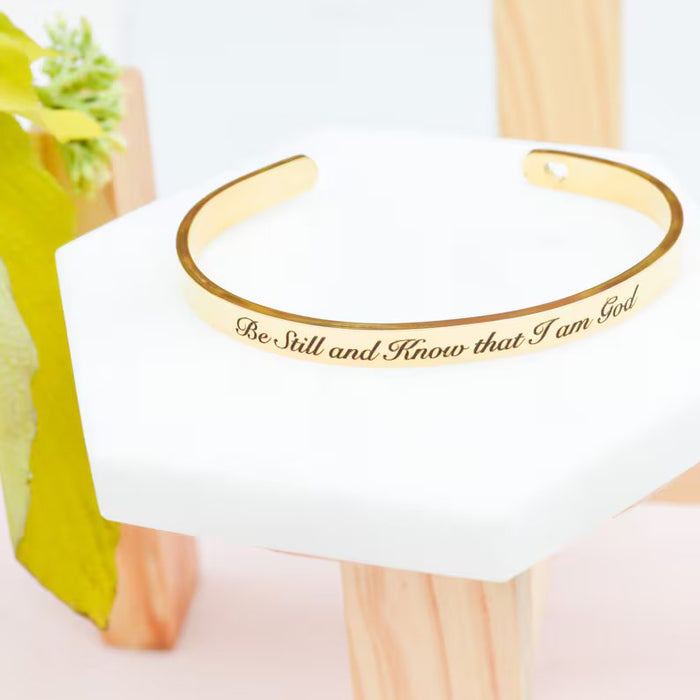 Be Still Cuff Bracelet, Christian Gifts,Psalms Bracelet,Religious Jewellery,Bracelets for Her,Bible Verse Jewelry,Personalised Gold Bracelet