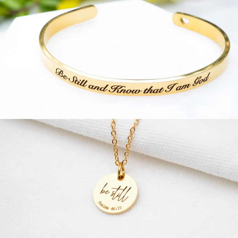 Be Still Necklace and Bracelet set, Christian Gifts,Psalms Necklace,Religious Jewellery, Necklaces for Her, Bible Verse Jewelry,Personalised