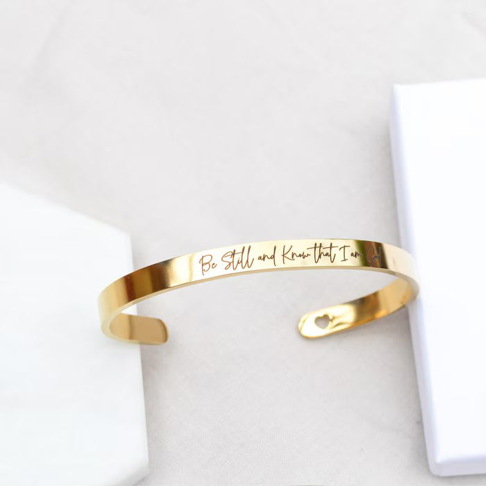 Be Still Cuff Bracelet, Christian Gifts,Psalms Bracelet,Religious Jewellery,Bracelets for Her,Bible Verse Jewelry,Personalised Gold Bracelet