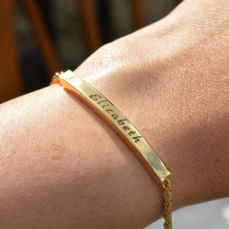 Roman Numeral bar bracelet, Name Bracelet, Engraved Jewelry, Personalized Gifts for Her, Gold Bracelet for women, Customized Bar Bracelet