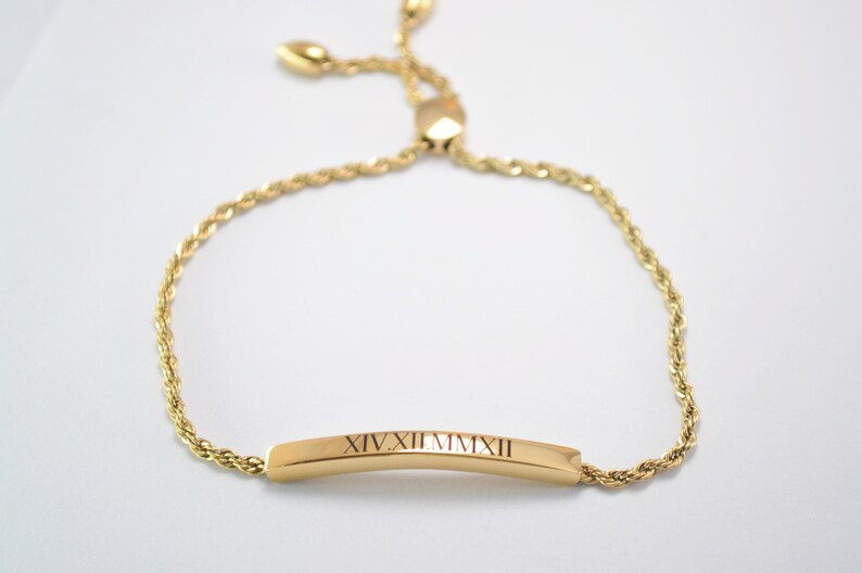 Roman Numeral bar bracelet, Name Bracelet, Engraved Jewelry, Personalized Gifts for Her, Gold Bracelet for women, Customized Bar Bracelet