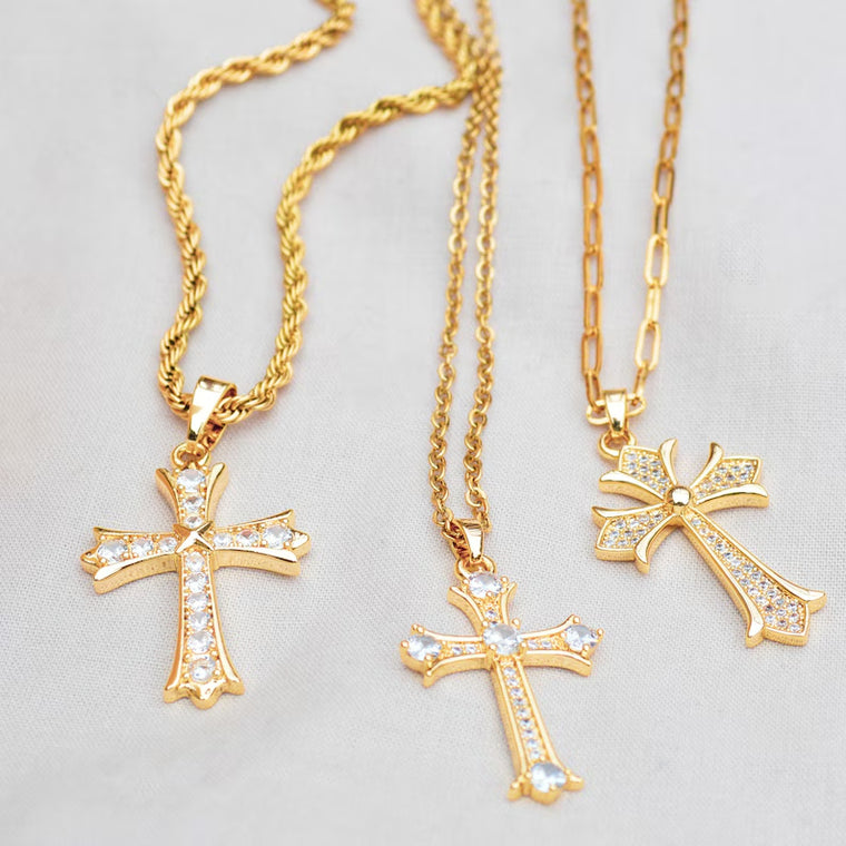 Gold religious cross charm • Christian Necklace • 18k Gold filled cross necklace • Christmas Gift • Necklace for Women • Mens Cross Necklace