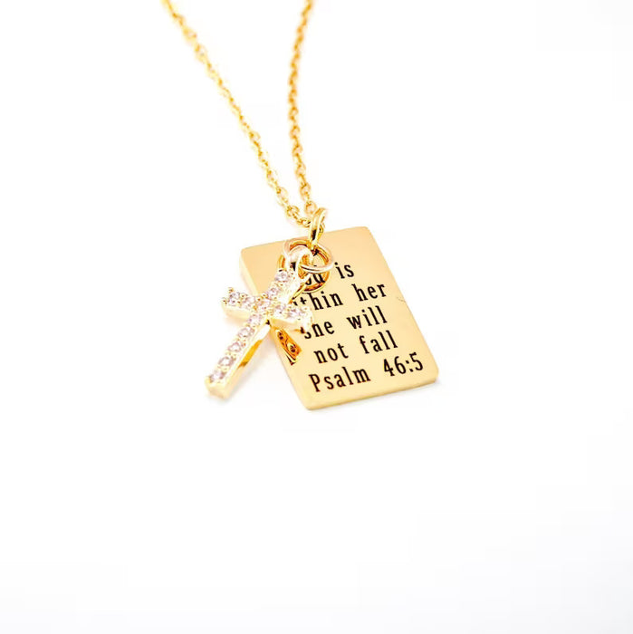 Personalized 14k Gold Cross Charm Necklace, Bible Verse Necklace for Women, Religious Scripture Necklace, Gift for Her, Christmas Gift