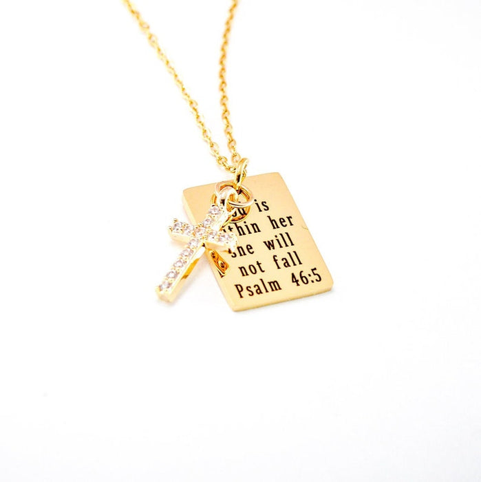 Personalized Silver Cross Charm Necklace, Bible Verse Necklace for Women, Religious Scripture Necklace, Gift for Her, Christian Jewelry