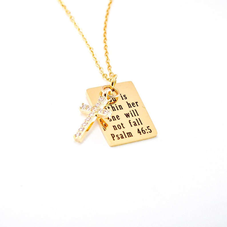 Personalized Silver Cross Charm Necklace, Bible Verse Necklace for Women, Religious Scripture Necklace, Gift for Her, Christian Jewelry