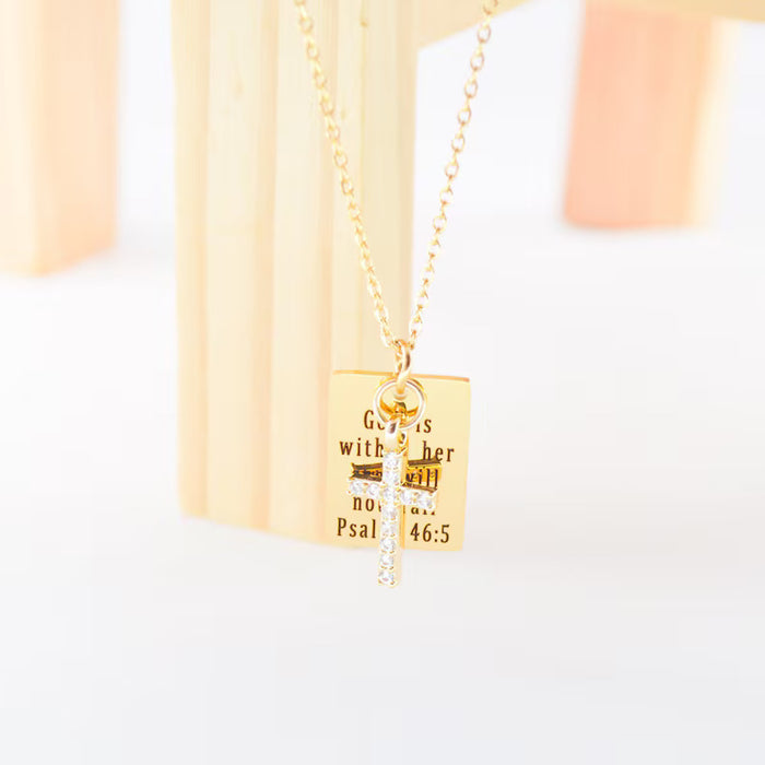 Personalized 14k Gold Cross Charm Necklace, Bible Verse Necklace for Women, Religious Scripture Necklace, Gift for Her, Christmas Gift