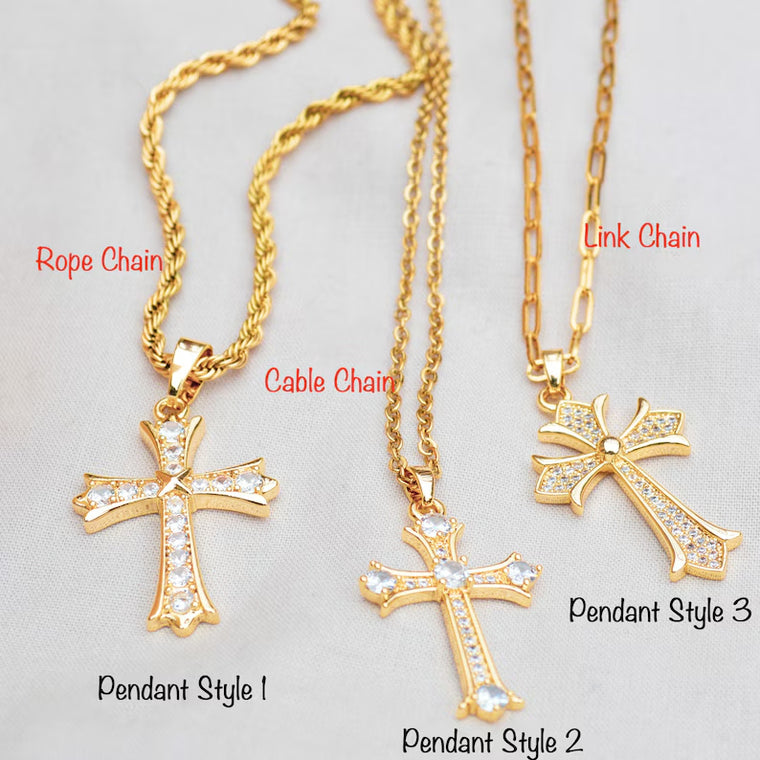 Gold religious cross charm • Christian Necklace • 18k Gold filled cross necklace • Christmas Gift • Necklace for Women • Mens Cross Necklace