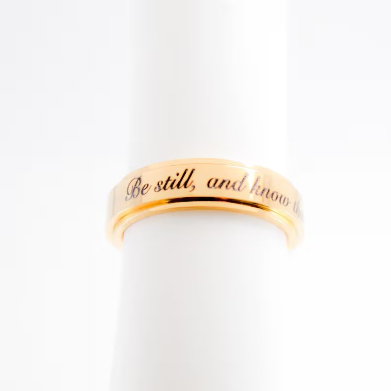 Spinner Ring, Fidget Ring, Gold Anxiety Ring, Statement Ring, Spinner Band Ring, Gift for her, Be Still Psalm, Be Calm Ring, Stress relief