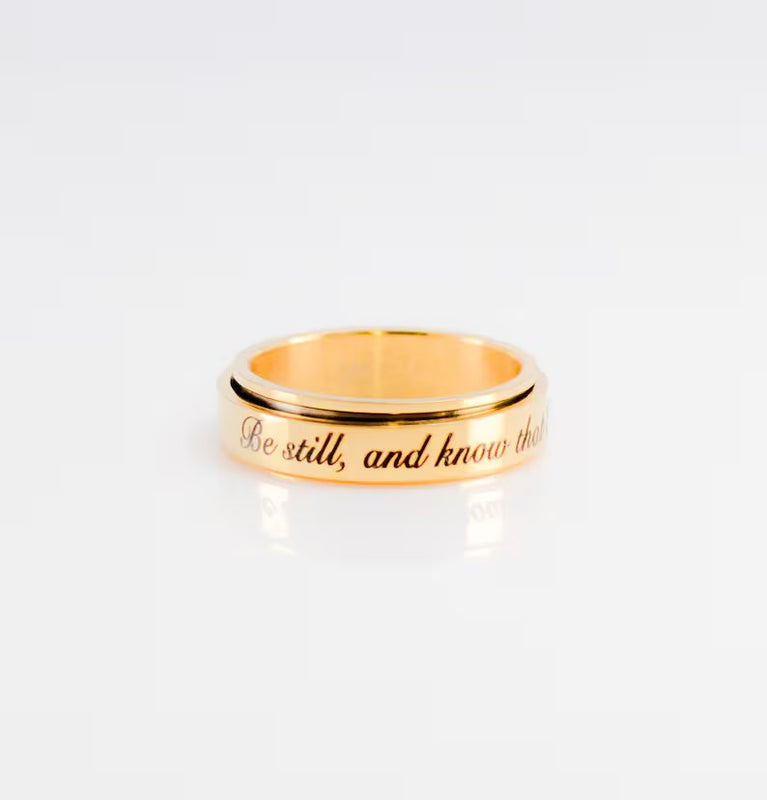 Spinner Ring, Fidget Ring, Gold Anxiety Ring, Statement Ring, Spinner Band Ring, Gift for her, Be Still Psalm, Be Calm Ring, Stress relief