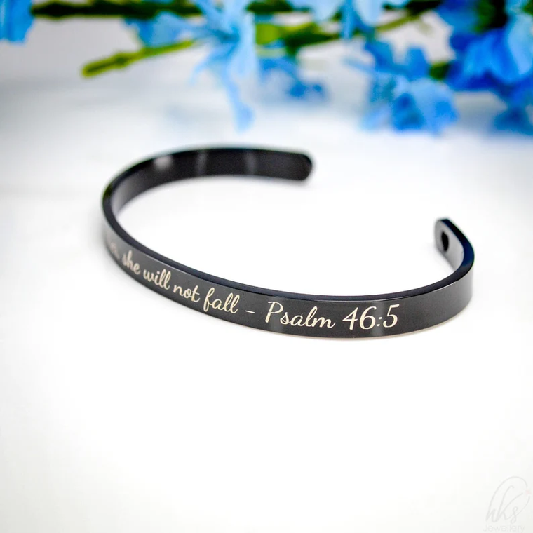 Christian Cuff Bracelet, Psalms Bracelet, Black Bracelet, Bible Verse Cuff, Mothers Day Gifts, Christmas Gifts, Personalised Gifts for Her