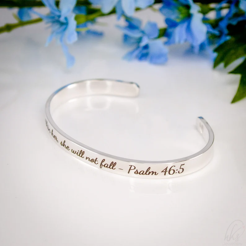 Christian Cuff Bracelet, Psalms Bracelet, Silver Bracelet, Bible Verse Cuff, Mothers Day Gifts, Christmas Gifts, Personalised Gifts for Her