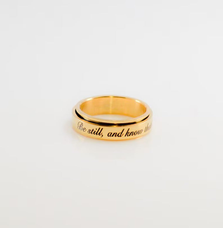 Spinner Ring, Fidget Ring, Gold Anxiety Ring, Statement Ring, Spinner Band Ring, Gift for her, Be Still Psalm, Be Calm Ring, Stress relief