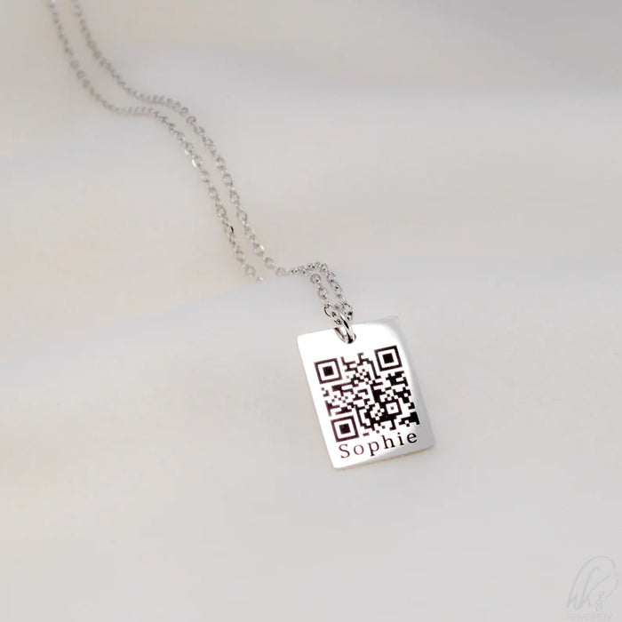 Custom QR Code Necklace - Personalized Silver Pendant - Handcrafted Tech-Inspired Jewelry Gift