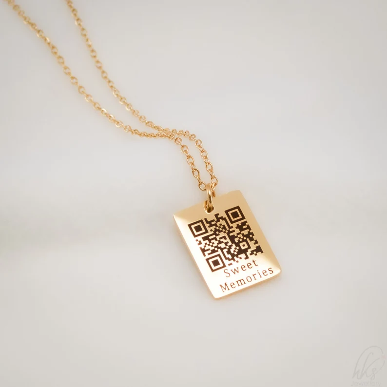 Custom QR Code Necklace - Personalized Gold Pendant Necklace - Handcrafted Tech-Inspired Jewelry Gift
