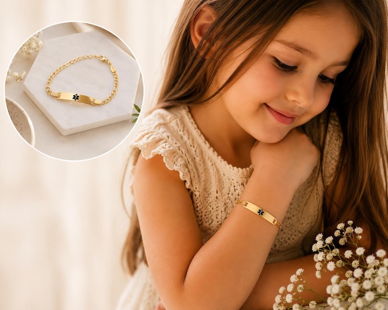 Kids Medical ID Bracelet Personalized, Medical Alert Jewelry for Children, Emergency Contact Bracelet, Custom Safety Bracelet