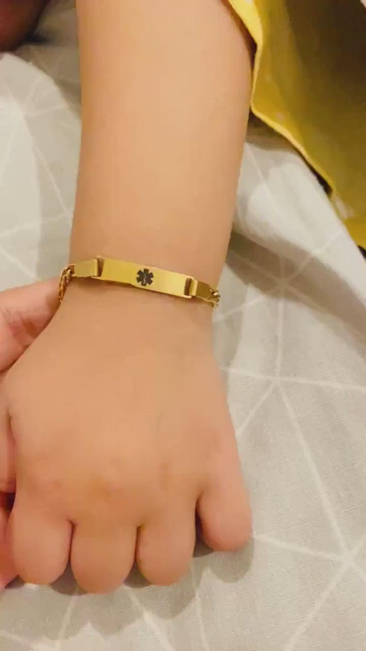 Kids medical ID bracelet with personalised reverse engraving