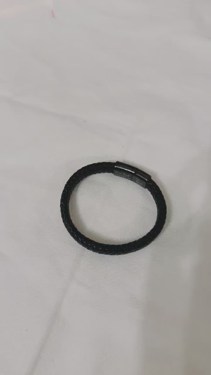 Men's Hidden Message Bracelet, Matte Black Leather bracelet for him