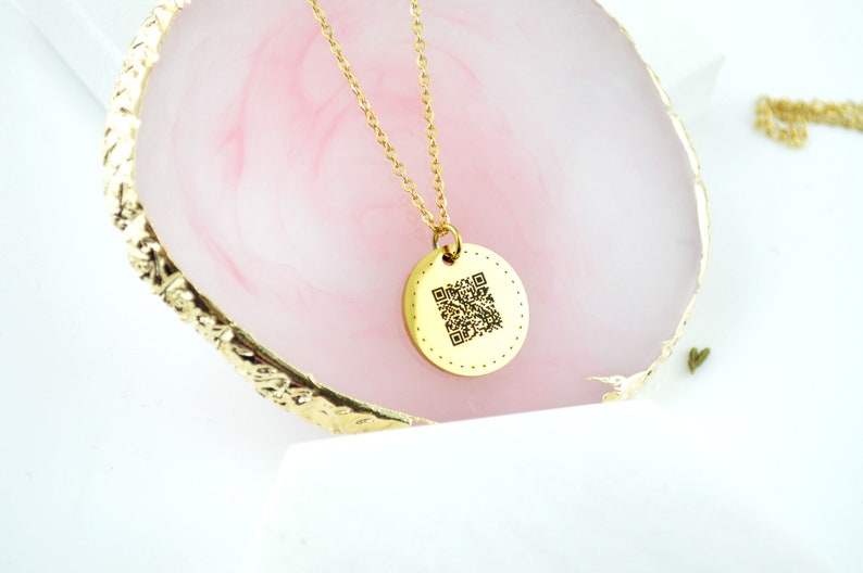 QR Code Engraved Necklace, Secret Message Jewelry, Waterproof Gold Necklace, Custom Jewellery, Personalized Necklace, Birthday Gifts for Her
