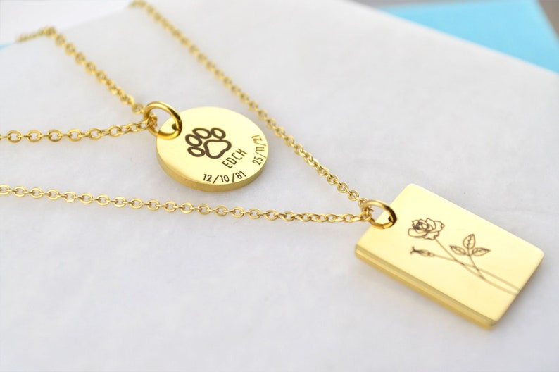 Dog Paw Necklace, Personalised Memorial Jewelry, Initial and Date Necklace, Stainless Steel,Gold Necklace, Dog Mom Necklace Pet Loss Jewelry