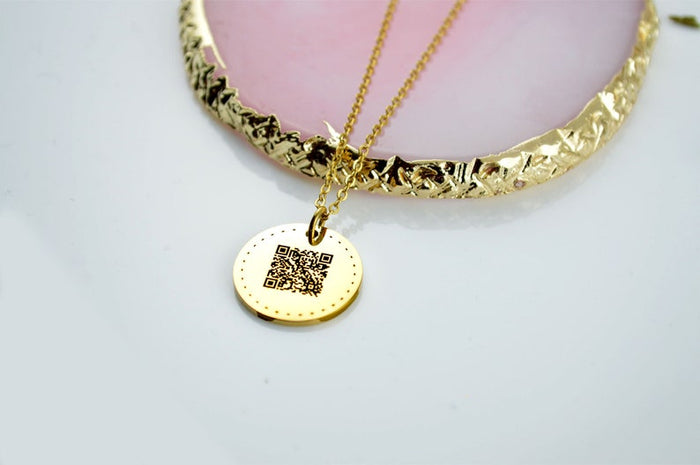 QR Code Engraved Necklace, Secret Message Jewelry, Waterproof Gold Necklace, Custom Jewellery, Personalized Necklace, Birthday Gifts for Her