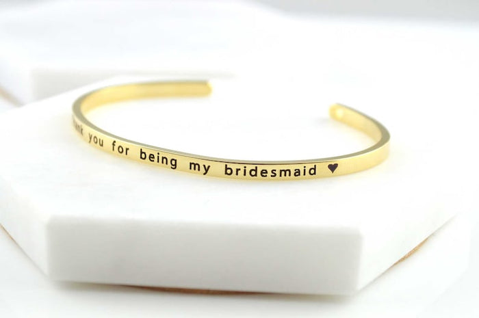 Bridesmaid Gifts,Bangle Bracelet,Dainty Bracelet, Best Friend Cuff,Bracelets for Women, Engraved Bracelet, Bridesmaid Proposal,Gold Bracelet