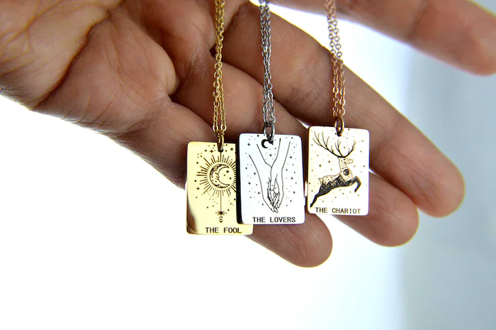 Square Zodiac Sign Tarot Card Deck Necklace Jewelry Women Gift Personalized For Her Sun - Fortune- Star Stainless Waterproof NonTarnish (Silver)