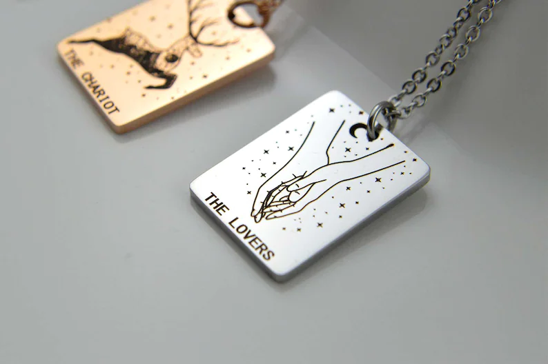 Square Zodiac Sign Tarot Card Deck Necklace Jewelry Women Gift Personalized For Her Sun - Fortune- Star Stainless Waterproof NonTarnish (Gold)