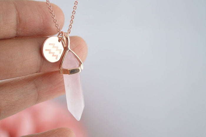 Rose Quartz Zodiac Necklace