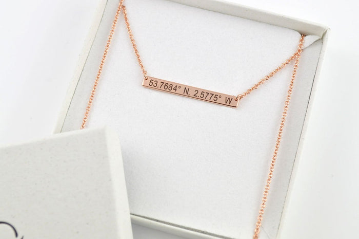 Coordinates Bar Necklace, Engraved Bar Necklace, Rose Gold Jewelry, Necklaces for Women, Dainty Personalised Jewellery, Name Necklace