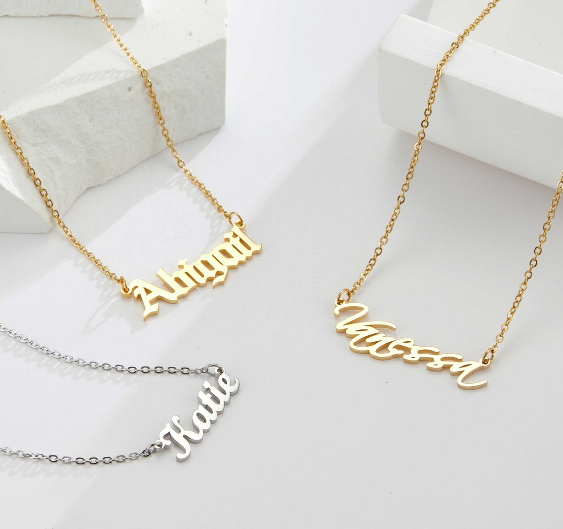Personalised Name Necklace, Sterling Silver Necklace, Birthday Gifts for her, Personalized Engraved Jewelry, 18K Gold Plated Necklace