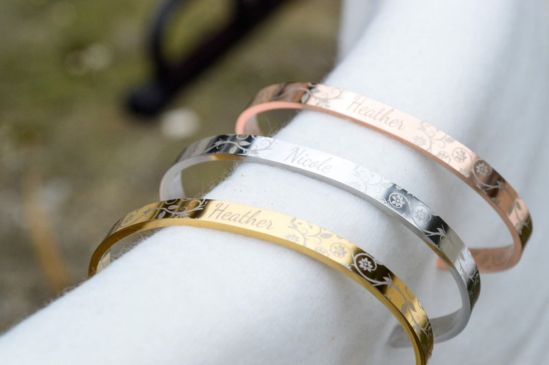 Personalised Cuff Bracelet, Handmade Jewelry, Engraved bracelet, Bridesmaid Gifts Silver Bracelet, Bracelets for Women, Personalized