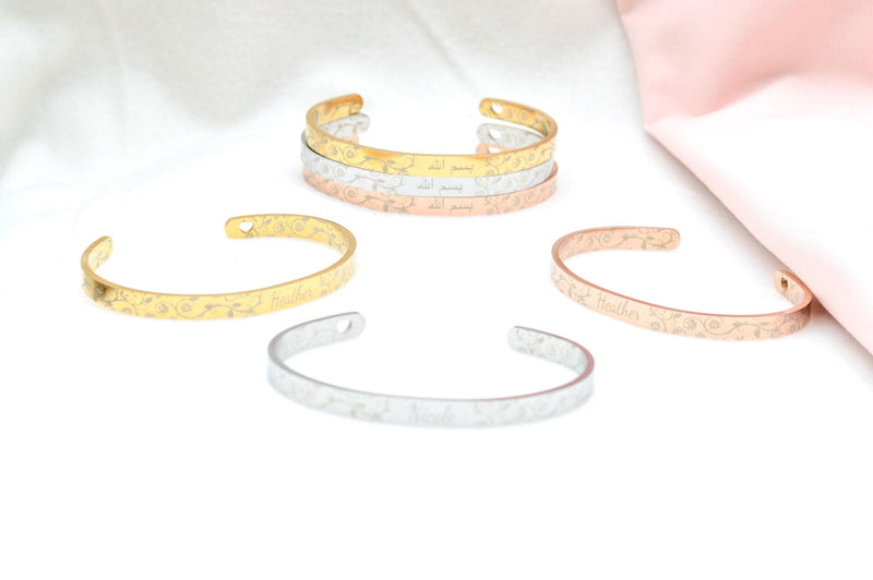 Arabic Cuff Bracelet, Islamic Jewelry Ramadan Eid Gifts, Personalised Name Bracelet, Muslim Gift, Bismillah Personalized Jewelry for her
