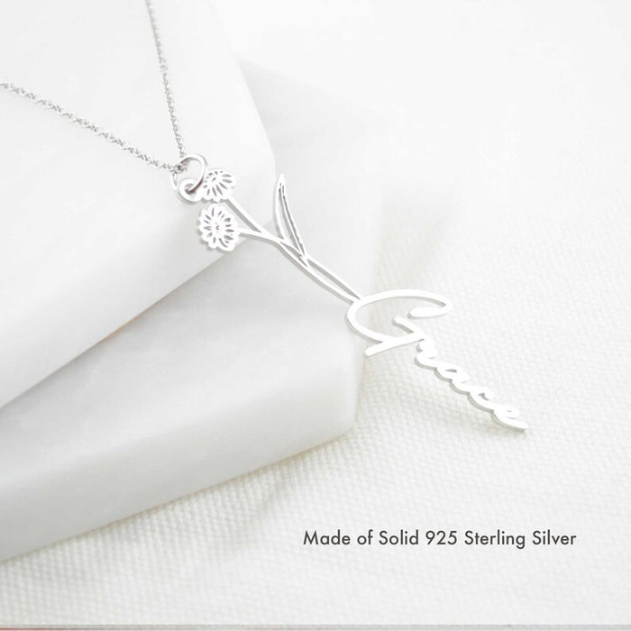 Sterling Silver Birth Flower Name Necklace