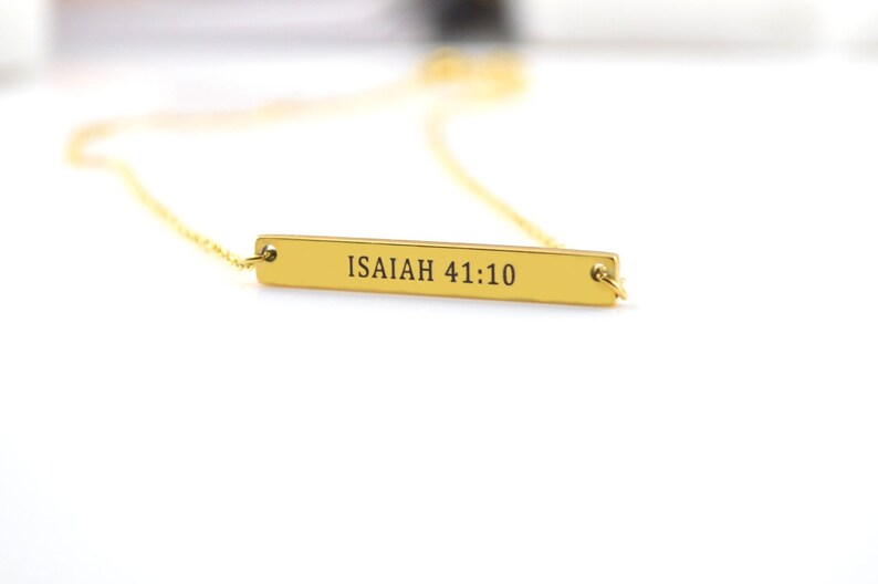 Christian Gold Necklace, Personalised Bible Verse Necklace, Adjustable Jewelry, Stainless Steel Jewelry, Dainty Necklace, Bar Necklace