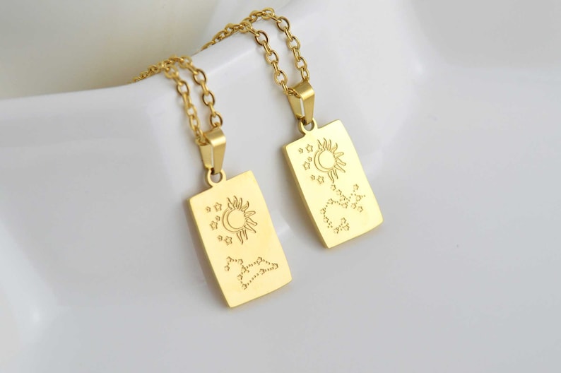 GOLD Square Zodiac Sign Tarot Card Deck Necklace
